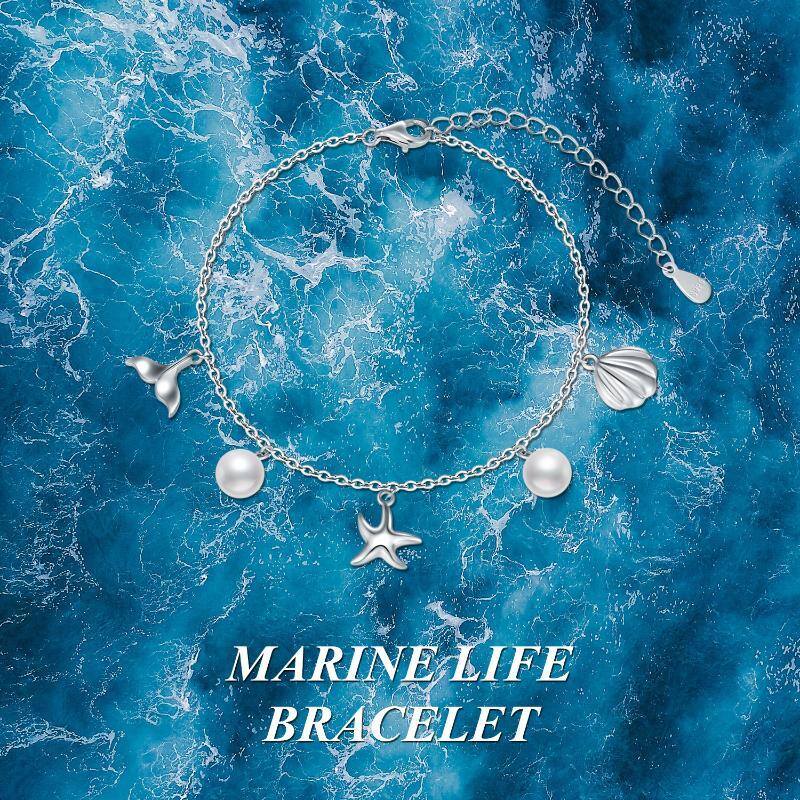 Pulsera con colgante de estrella de mar y perlas de plata de ley-6