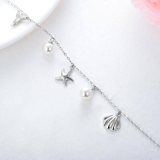 Sterling Silver Pearl Starfish Pendant Bracelet-3