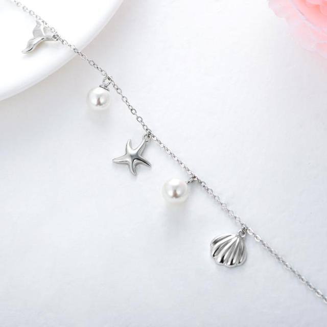 Pulsera con colgante de estrella de mar y perlas de plata de ley-3