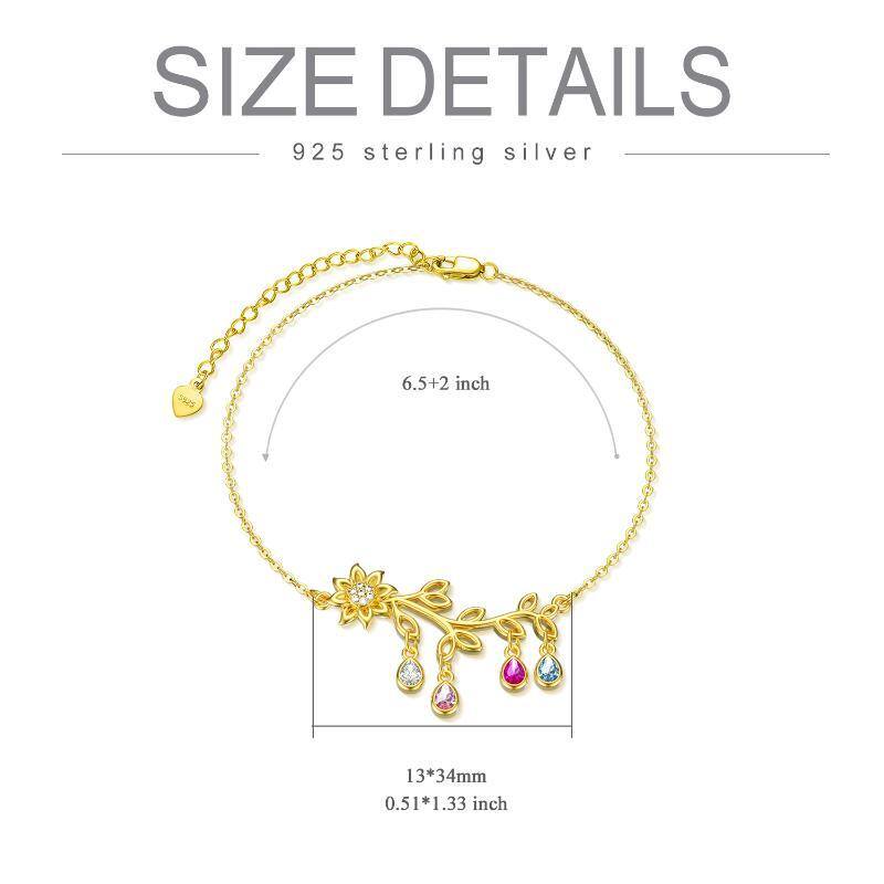 Sterling Silver with Yellow Gold Plated Pear Shaped Crystal Sunflower Pendant Bracelet-6