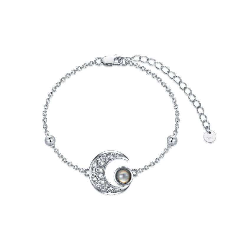 Sterling Silver Circular Shaped Projection Stone Moon Pendant Bracelet-1