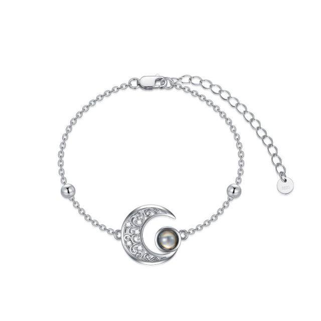 Sterling Silver Circular Shaped Projection Stone Moon Pendant Bracelet-0