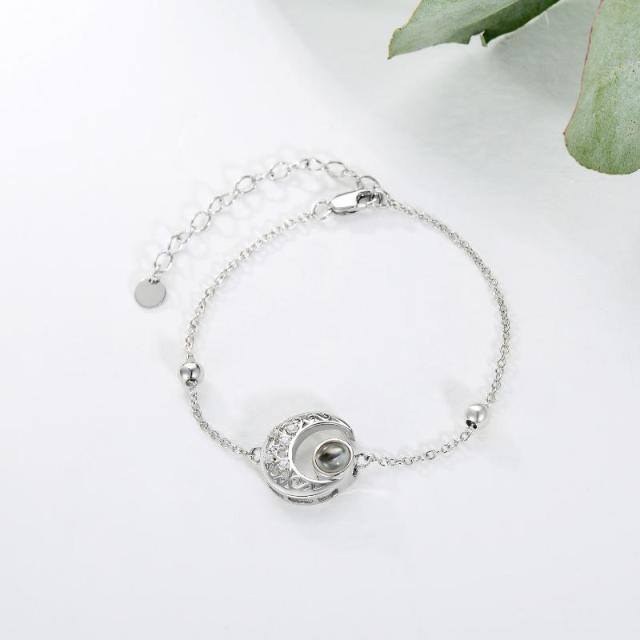 Sterling Silver Circular Shaped Projection Stone Moon Pendant Bracelet-3