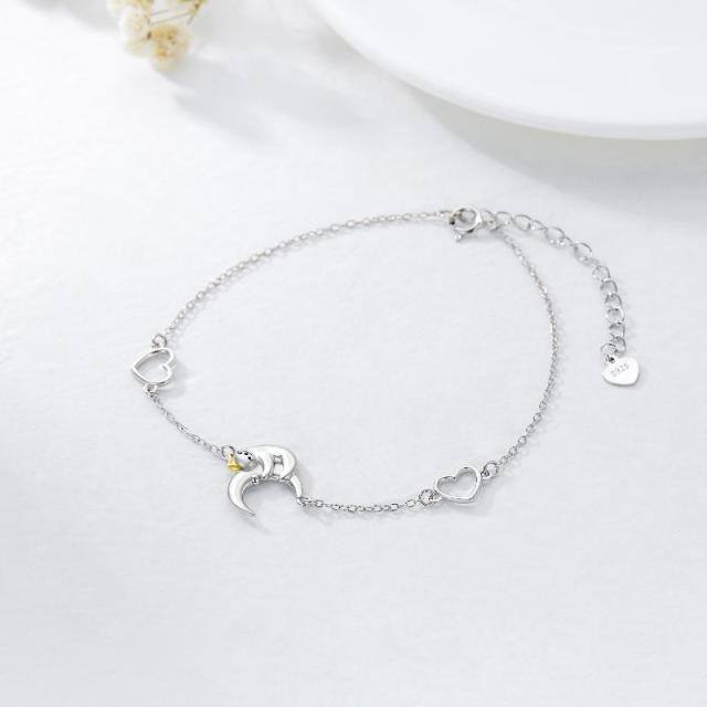 Pulsera con colgante de luna y corazón de perezoso en dos tonos de plata de ley-2