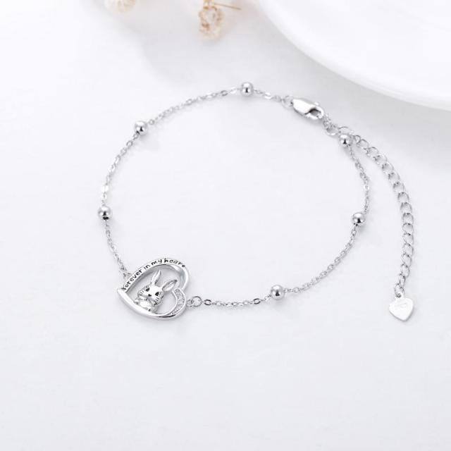 Sterling Silver Cubic Zirconia Rabbit & Heart Pendant Bracelet with Engraved Word-3