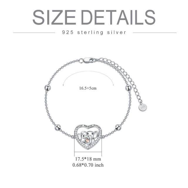 Zweifarbiges Armband aus Sterlingsilber mit rundem Elefantenanhänger und eingraviertem Wort-4