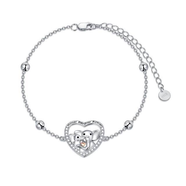 Zweifarbiges Armband aus Sterlingsilber mit rundem Elefantenanhänger und eingraviertem Wort-2