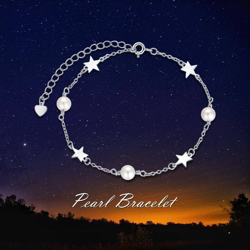 Sterling Silver Pearl Star Single Layer Anklet-6