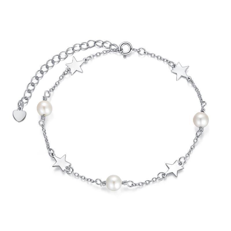 Sterling Silver Pearl Star Single Layer Anklet-1
