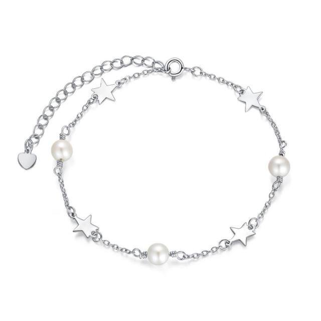 Sterling Silver Pearl Star Single Layer Anklet-1