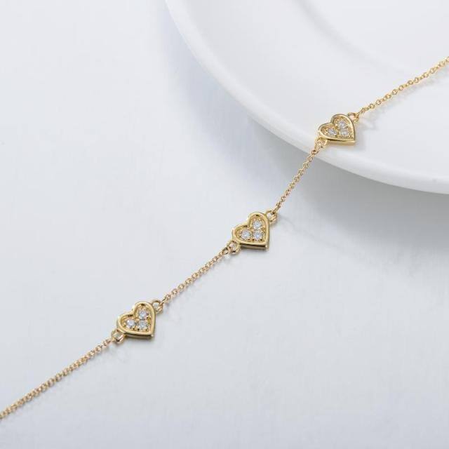 Coração de moissanite em ouro 14K com pulseira com pingente de coração-2