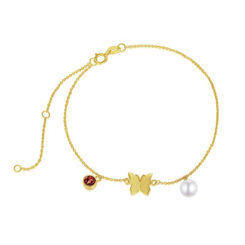 14K Gold Pearl Butterfly Pendant Bracelet-1