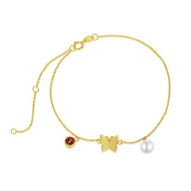 14K Gold Pearl Butterfly Pendant Bracelet-0