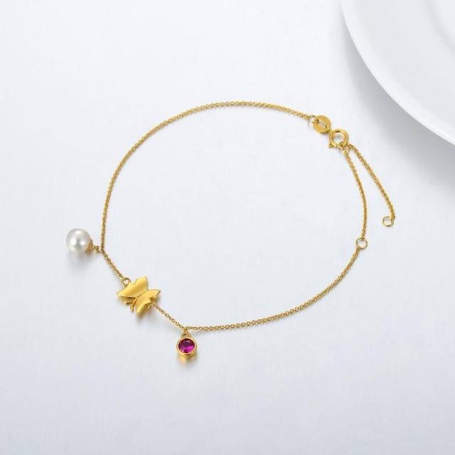 9K Gold Circular Shaped Pearl Butterfly Pendant Bracelet-2