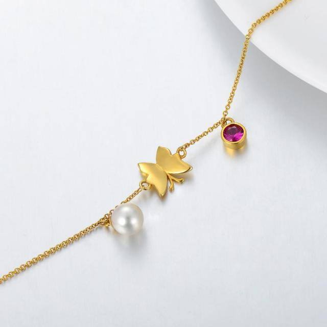 9K Gold Circular Shaped Pearl Butterfly Pendant Bracelet-3