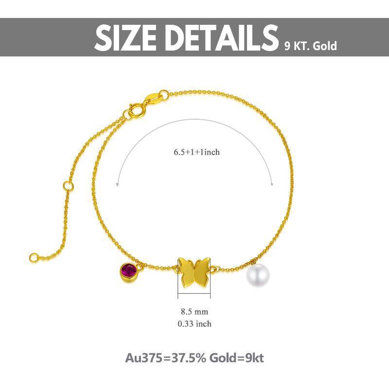 9K Gold Circular Shaped Pearl Butterfly Pendant Bracelet-5