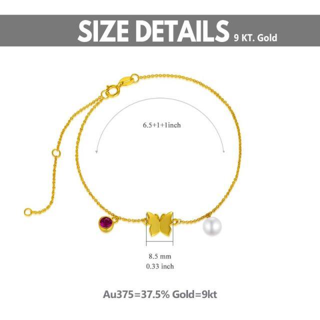 Pulsera Colgante Mariposa Perla Circular Oro 9K-4