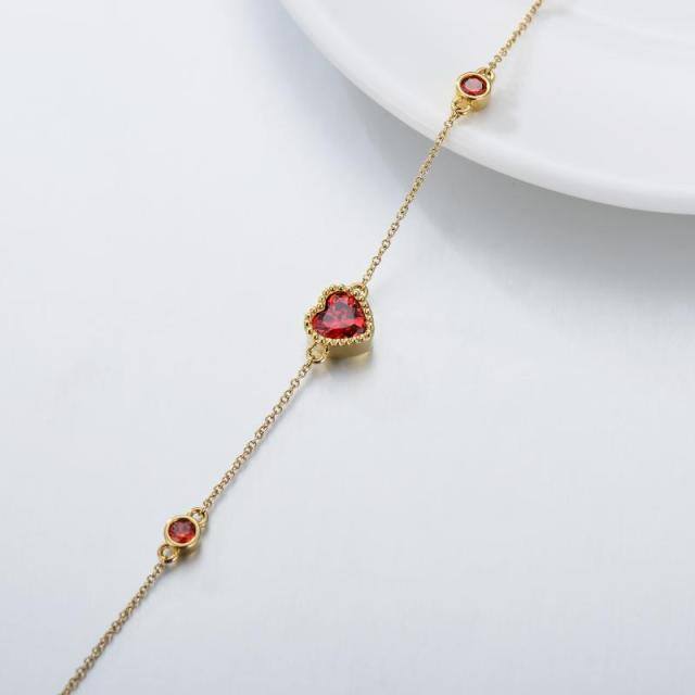 Bracelet de perles en métal en forme de coeur en zircon cubique en or 9K-3