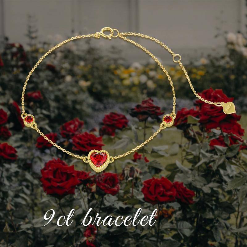 Pulsera de cuentas de metal con corazón de circonita cúbica de oro de 9 quilates-6