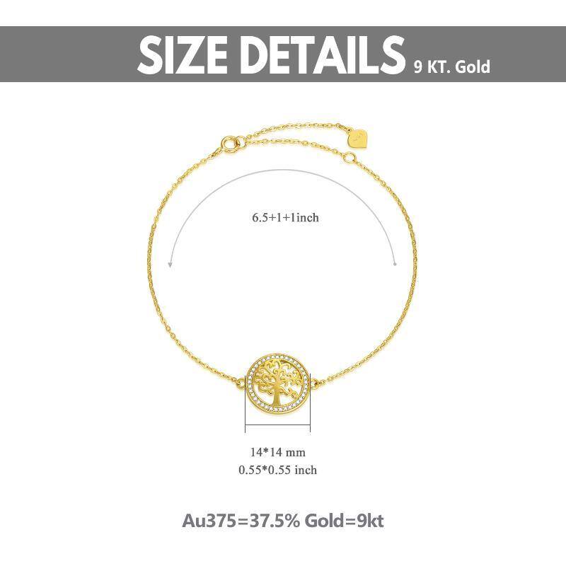Bracelet en or 9K avec pendentif arbre de vie en zircon cubique-6