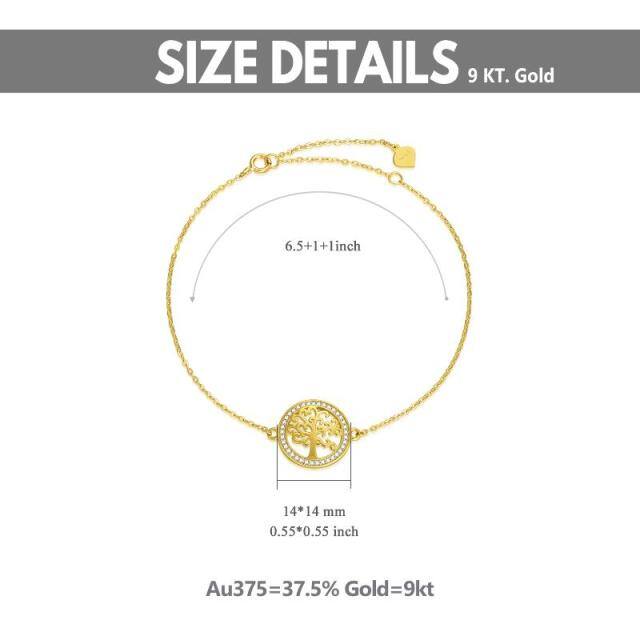 Bracelet en or 9K avec pendentif arbre de vie en zircon cubique-5