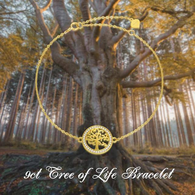 9K Gold Cubic Zirconia Tree Of Life Pendant Bracelet-4