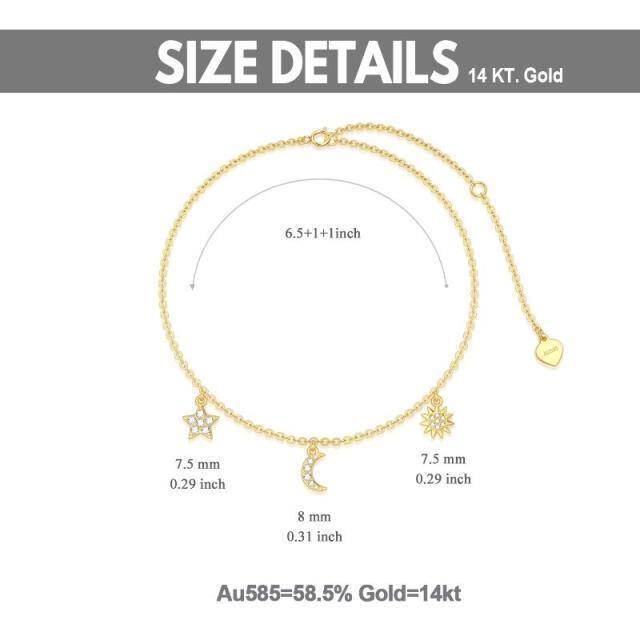 Bracelet en or 14K avec pendentif lune, étoile et soleil en Moissanite-4