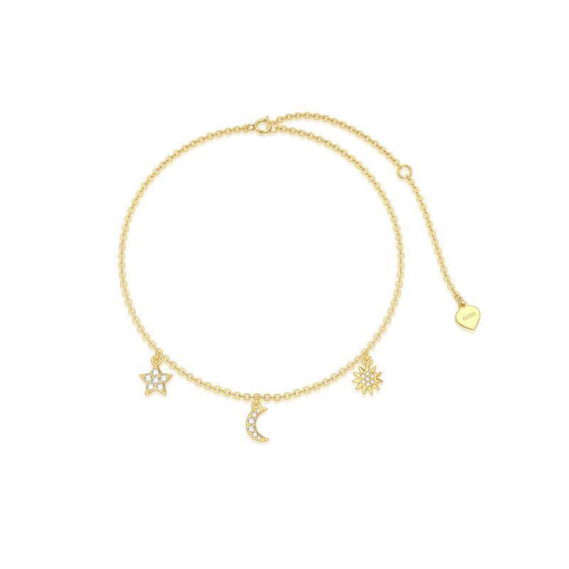 Bracelet en or 14K avec pendentif lune, étoile et soleil en Moissanite-1