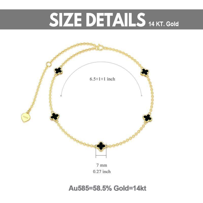 14K Gold Four-leaf Clover Pendant Bracelet-5