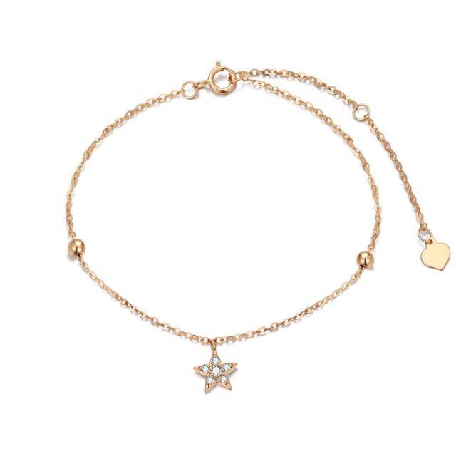 9K Rose Gold Diamond Star Pendant Bracelet-0