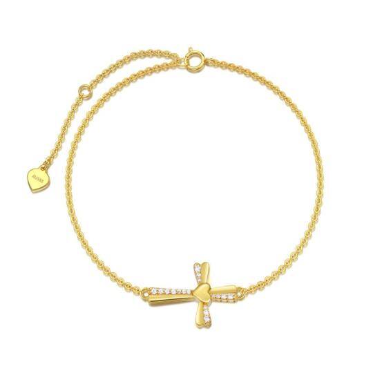 14K Gold Cubic Zirconia Cross Pendant Bracelet