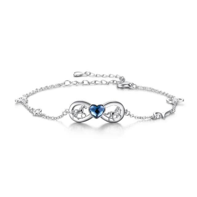 Sterling Silver Heart Shaped Crystal Horse & Infinity Symbol Single Layer Anklet-4