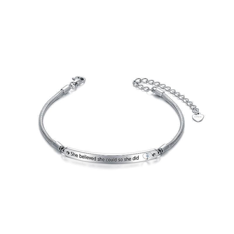 Sterling Silver Graduation Girl Identification Bracelet with Engraved Word-1