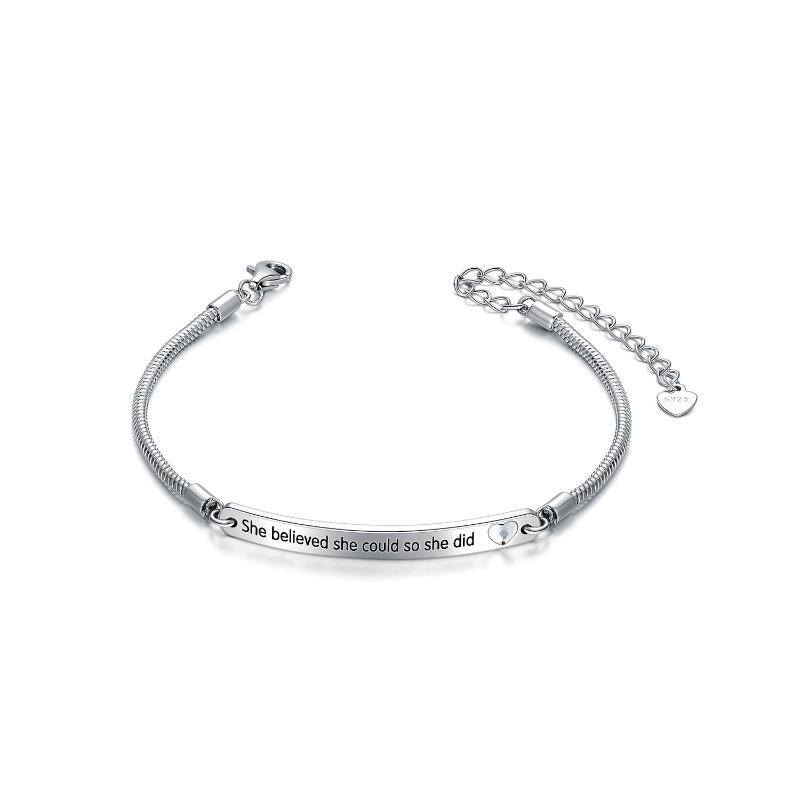 Bracelet d'identification en argent sterling pour fille diplômée avec mot gravé-1