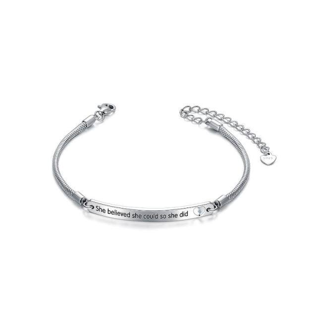 Sterling Silver Graduation Girl Identification Bracelet with Engraved Word-0