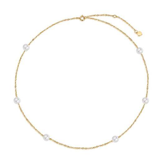 14K Gold Pearl Bead Chain Bracelet