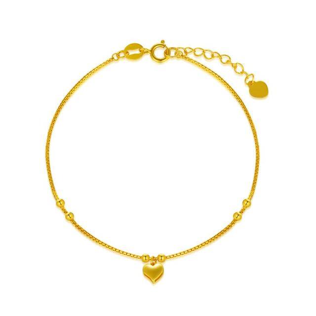 18K Gold Bead & Heart Pendant Bracelet-0