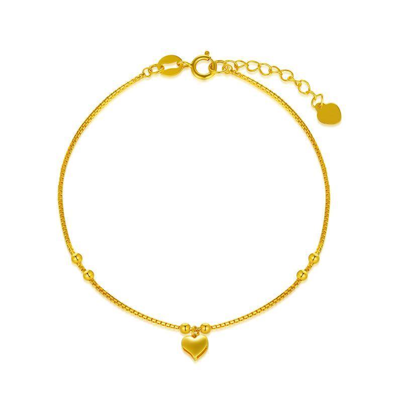 18K Gold Bead & Heart Pendant Bracelet