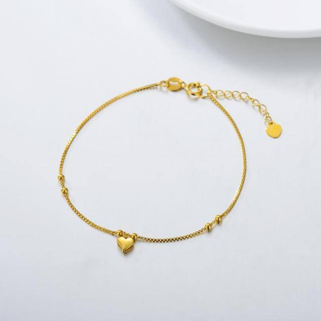 18K Gold Bead & Heart Pendant Bracelet-3