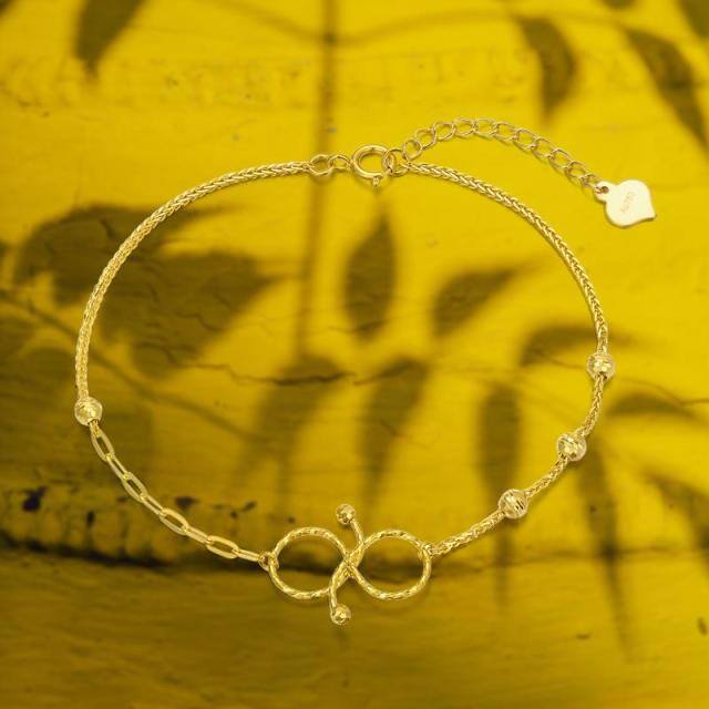 18K Gold Bead & Infinity Symbol Pendant Bracelet-4