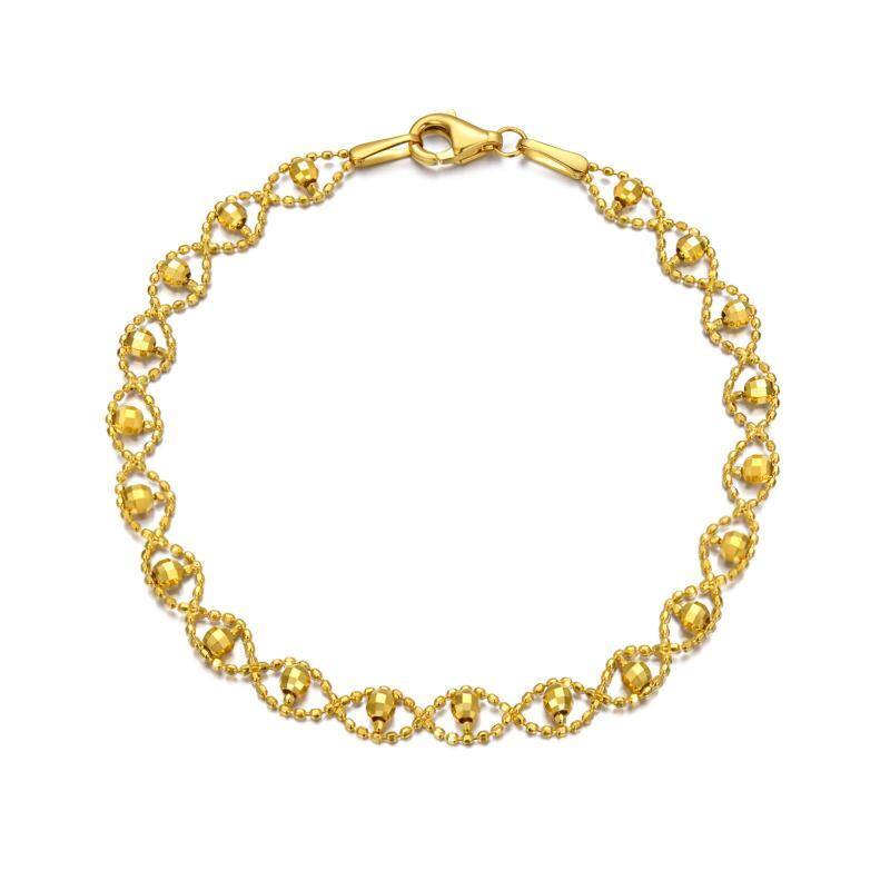 18K Gold Bead Station Chain Bracelet-1