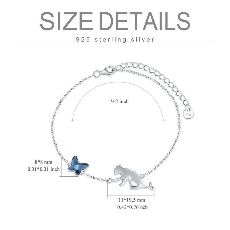 Sterling Silver Crystal Butterfly & Cat Pendant Bracelet-5