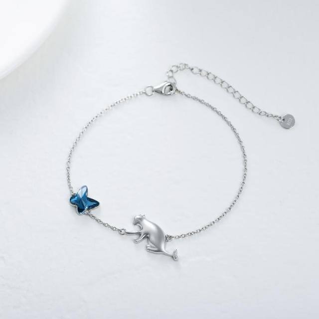 Bracciale con ciondolo a forma di farfalla e gatto in argento sterling-3