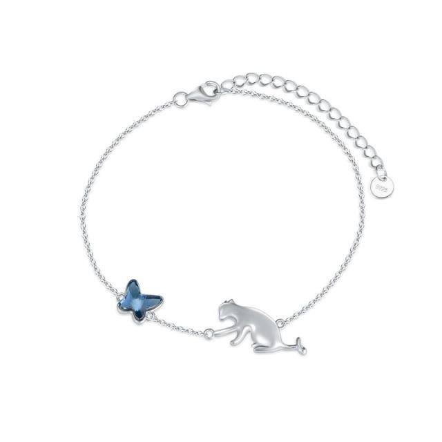 Bracciale con ciondolo a forma di farfalla e gatto in argento sterling-1