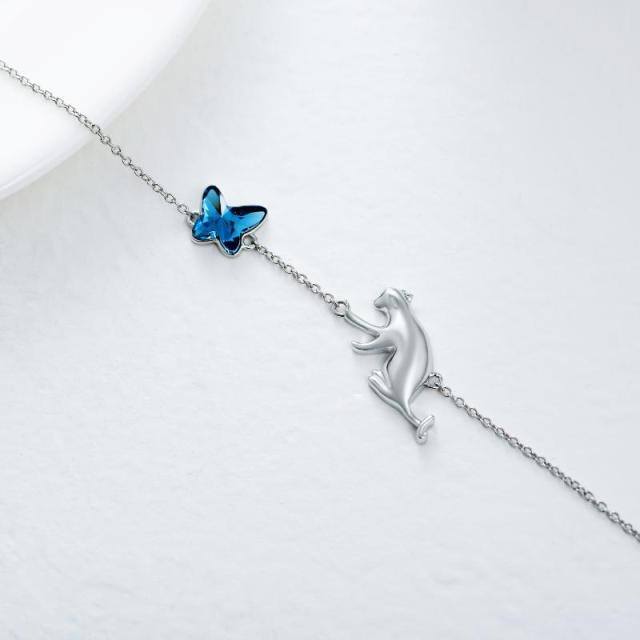 Bracciale con ciondolo a forma di farfalla e gatto in argento sterling-4