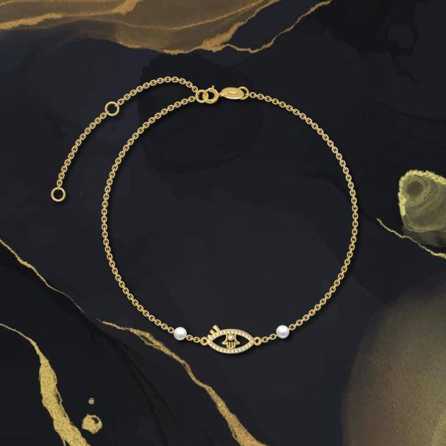 Bracelet avec pendentif œil du diable en or 14K et perles-2