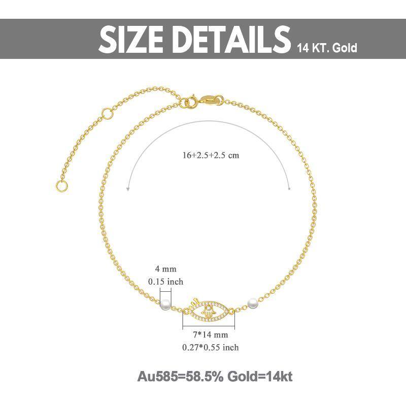 14K Gold Pearl Devil's Eye Pendant Bracelet-6