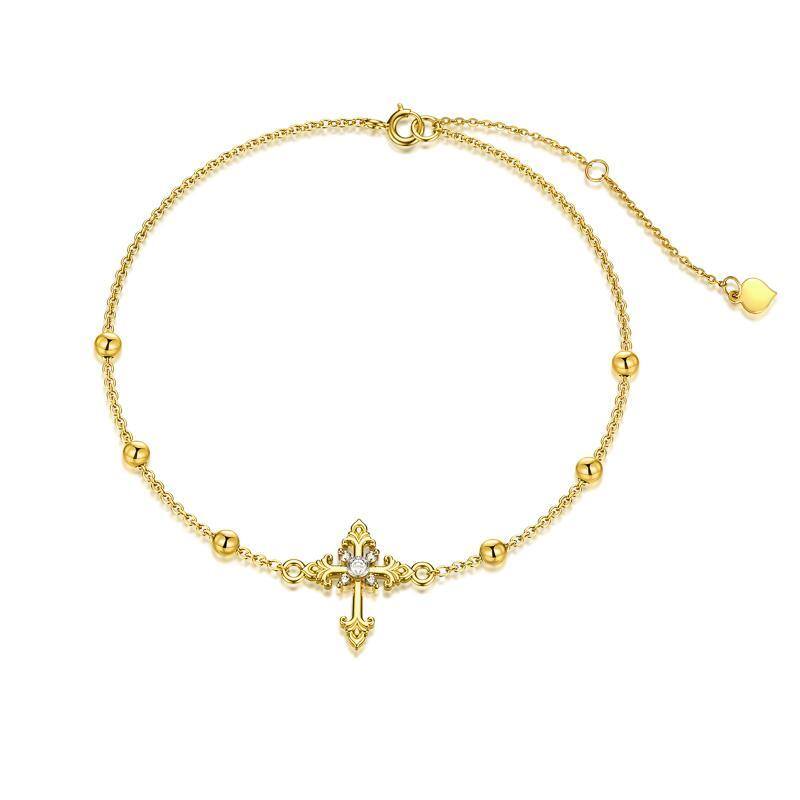 Bracelet pendentif croix moissanite plaqué or jaune 14 carats-1