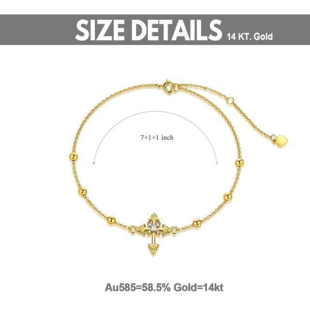 14K Yellow Gold Plated Moissanite Cross Pendant Bracelet-4