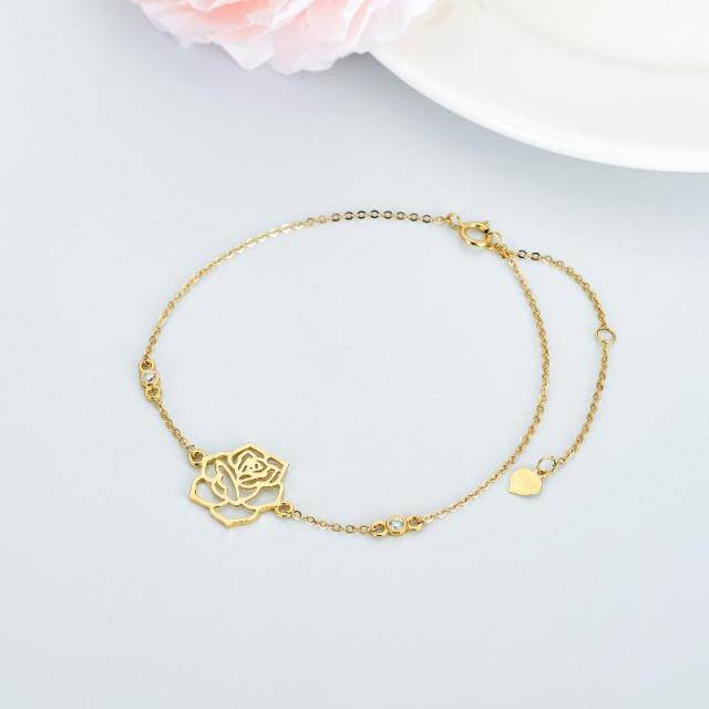 Bracelet pendentif rose moissanite en or 14 carats-2